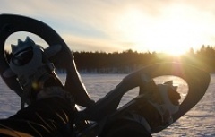 snowshoes in the evening sun