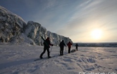 snowshoeing near a glacier in Spitzbergen